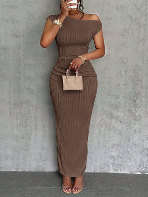 Water Ripple One-shoulder Long Dress