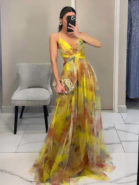 Mesh Floral Print Long Dress