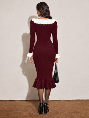 French-style Ruffled Knit Sweater Dress