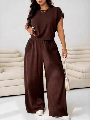 Loose-fit Simplicity Cropped T-shirt Wide-leg Trousers Set 2-piece Sets