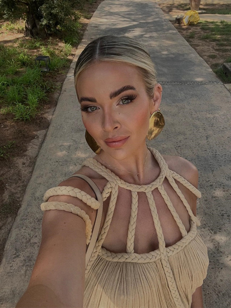 Strappy Off-shoulder Sexy Halter Neck Loose-fitting Vacation Beach Dress
