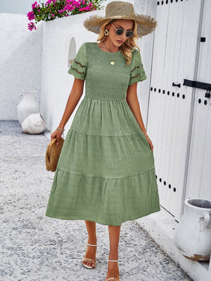 Hollow-out Lace Sleeves, Long Hollow-out Dress