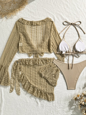 Sexy Lace Mesh Swimsuit Bikini Four-piece Set