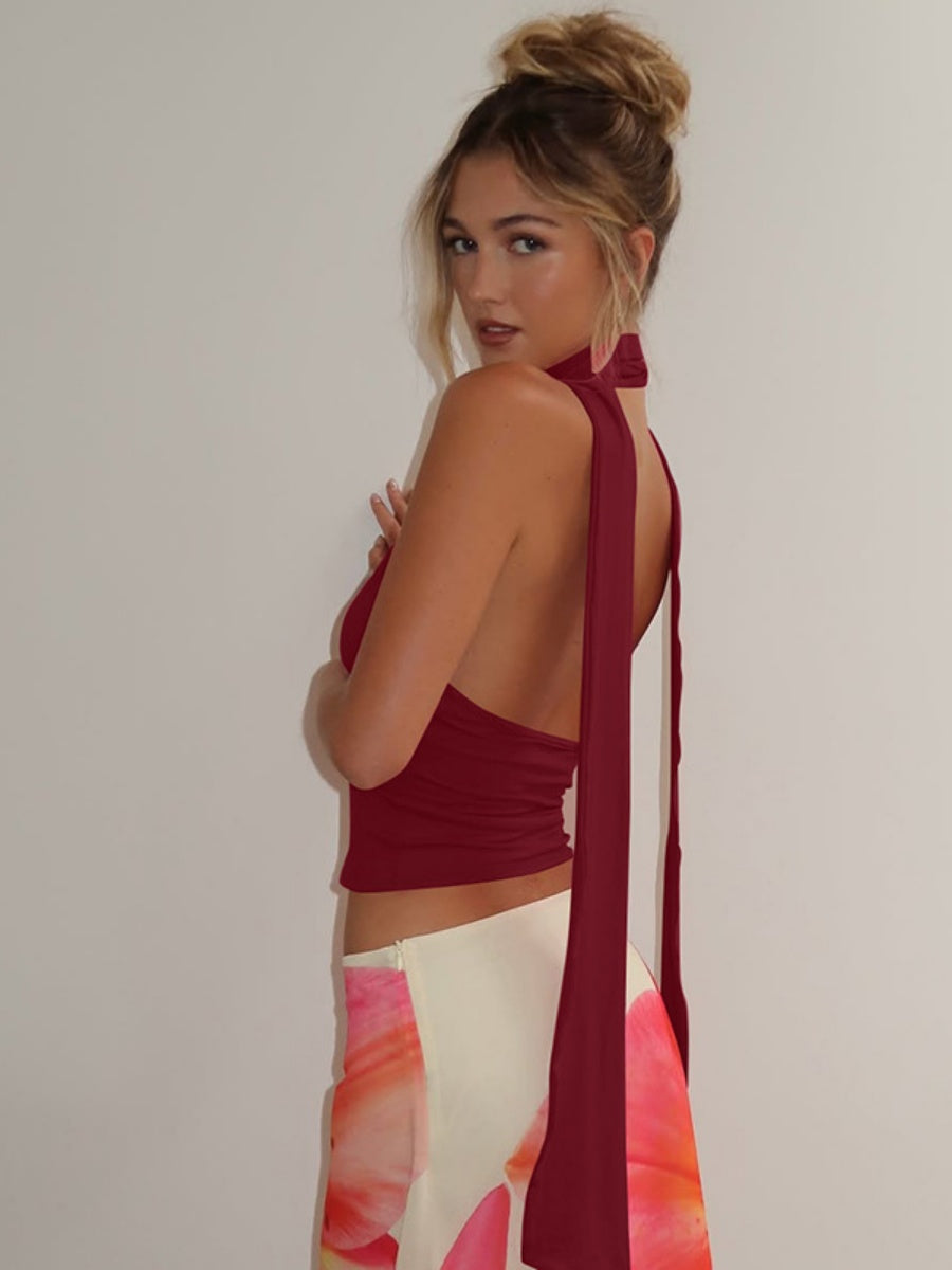 【SHIP AS USUAL】Deep V Backless Halter Jacket Tank Tops