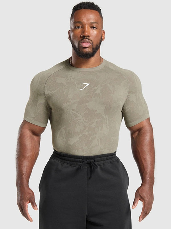 GYMSHARK Sports Fitness Running Printed Tight T-shirts