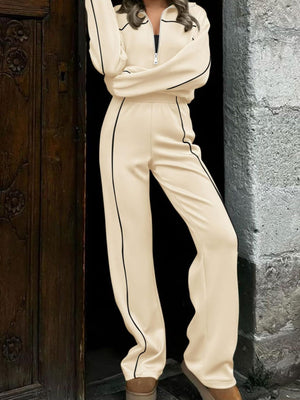 Sports Casual Suit Zipper Contrasting Colors Hoodless Cardigan Wide-leg Pants 2-piece Sets