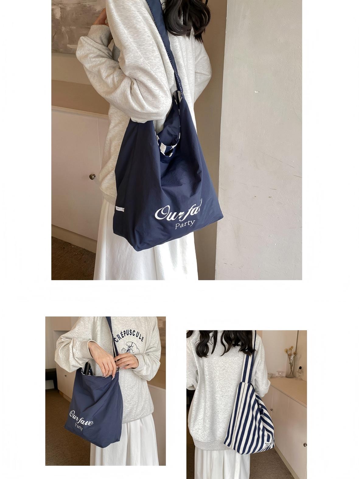 Striped Canvas Reversible Versatile Commuter Shoulder Bag