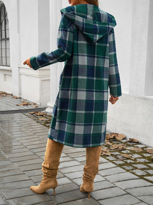 Contrasting Colors Pocket Plaid Mid-length Coats
