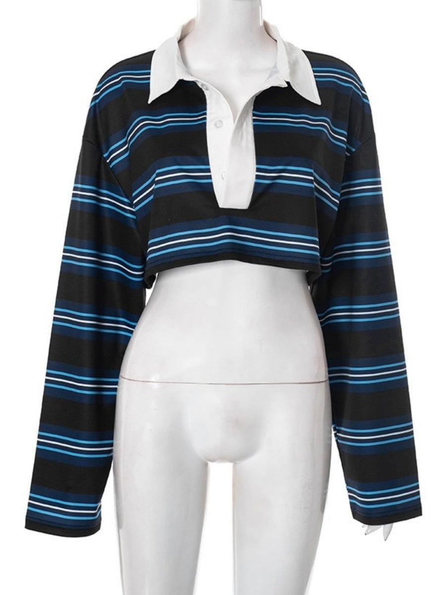 Liber Autumn Women's Splicing Stripes Long sleeve Short T-shirts