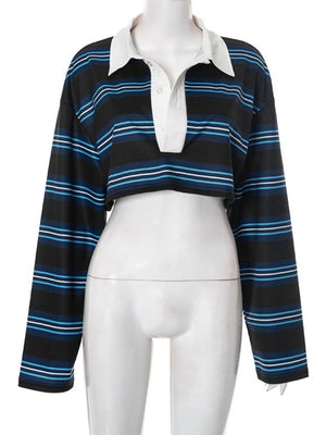 Liber Autumn Women's Splicing Stripes Long sleeve Short T-shirts