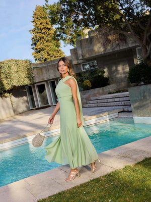 Ribbon Chiffon Solid Color Formal Dress Maxi Dresses