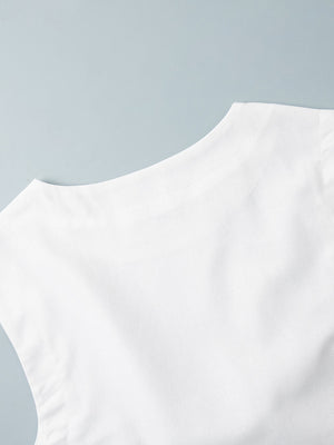 Cotton And Linen Loose-fitting Crew Neck Cropped Vest High-waisted Midi Skirt Set 2-piece Sets