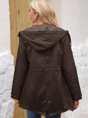 Cotton Loose Solid Color Pocket Hooded Jackets