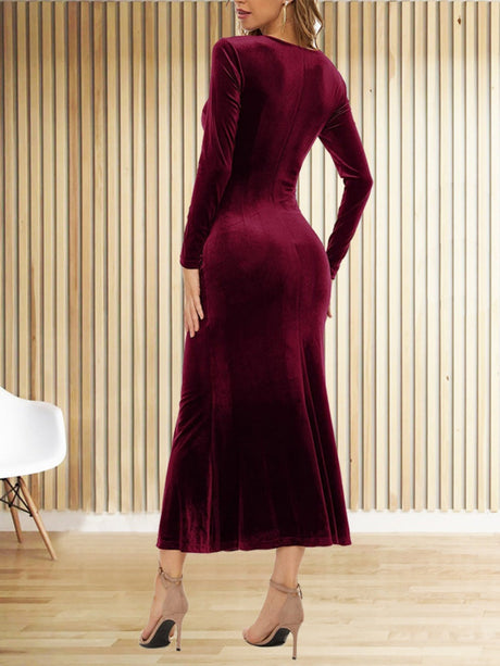 V-neck Velvet Maxi Dresses