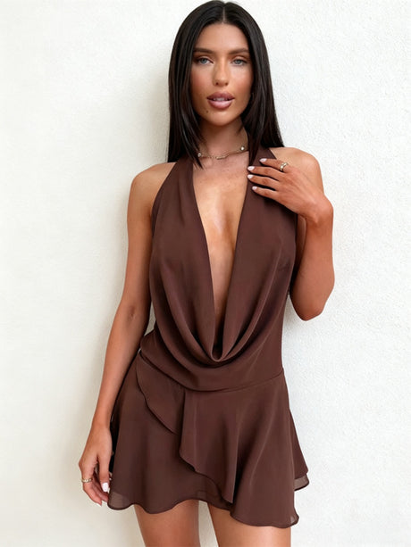 Swing Collar Chiffon Halter Reunion Mini&Short Dresses