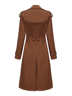 Waist-hugging Cotton Long Sleeve Lapel Three-dimensional Decoration Solid Color Trench Coats