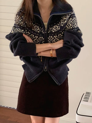 Fair Isle Jacquard Zipper Christmas Cardigans
