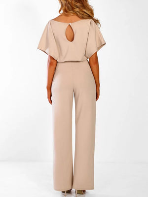 Summer Button-up Tie-front Short-sleeved Jumpsuit