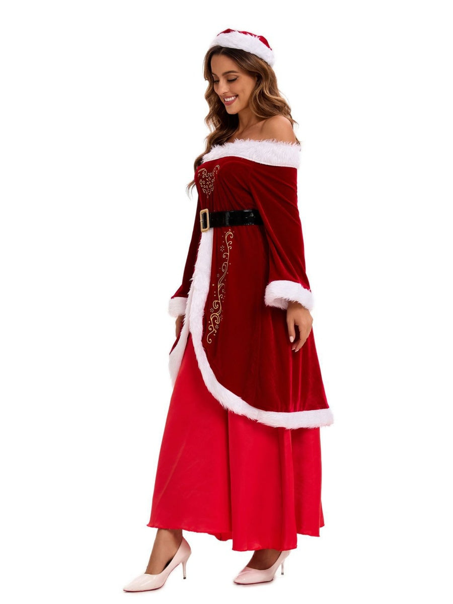 Christmas Role-playing Costume Hooded Shawl Skirt Belts Gloves Multi-piece Sets