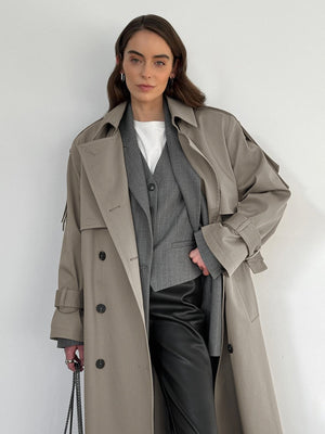 Pure Cotton Retro Loose Belted Trench Coat