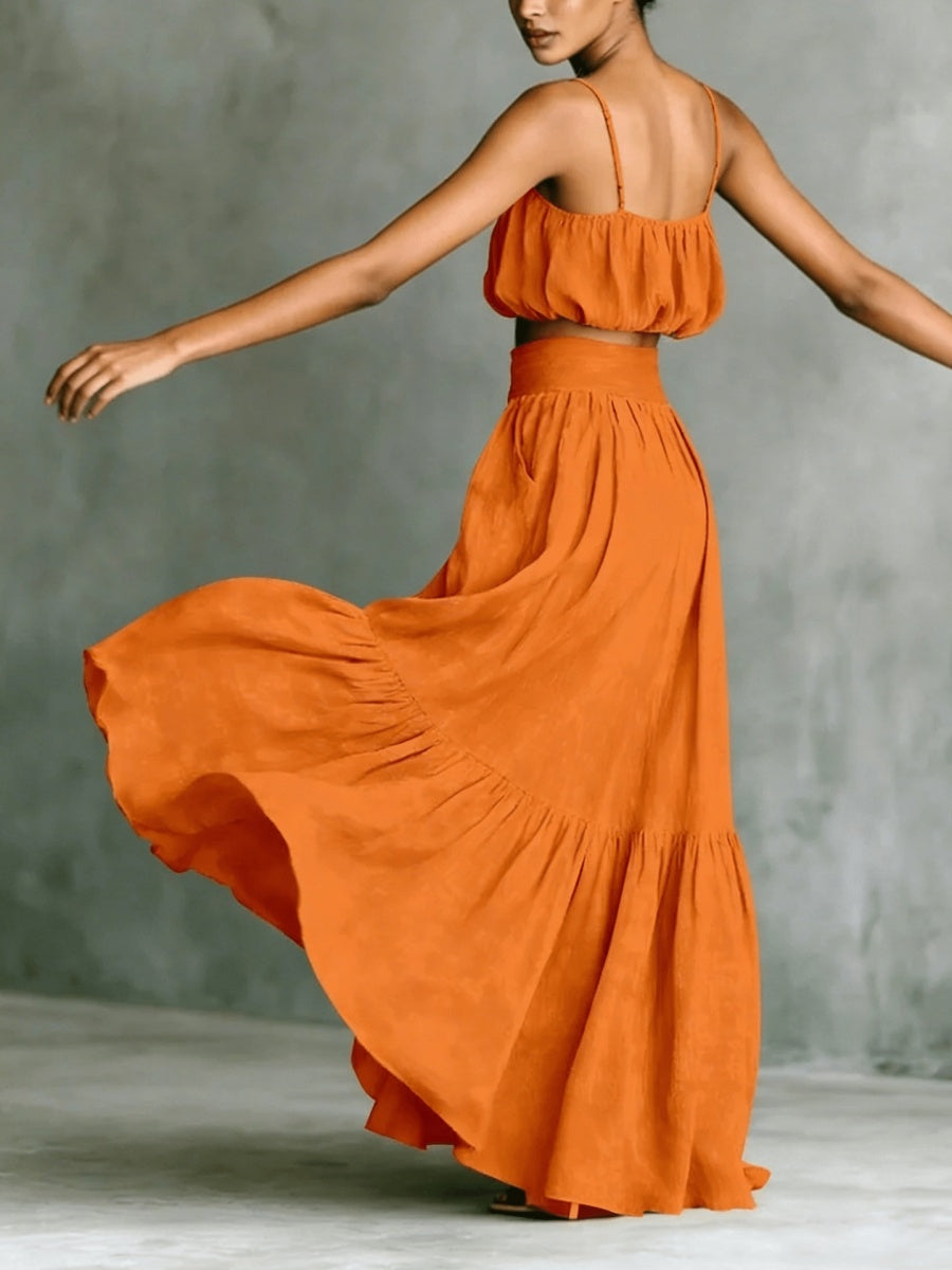 Strapless Loose Cropped High-waisted Midi Skirt Set 2-piece Sets