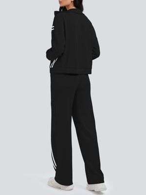 Sports Casual Suit Zipper Contrasting Colors Sweatshirts Wide-leg Pants 2-piece Sets