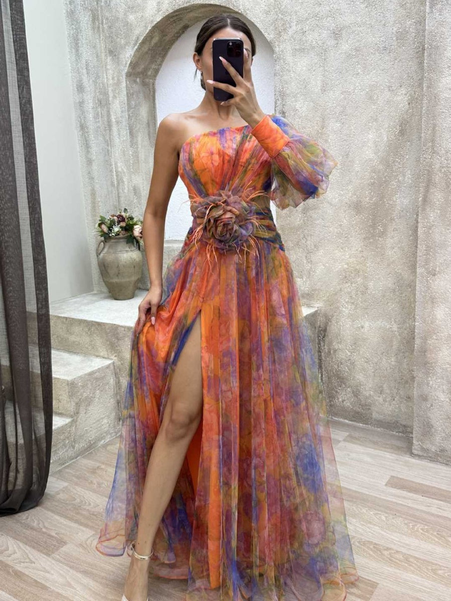 Liber Autumn Women's Zipper Plants And Flowers Maxi Dresses