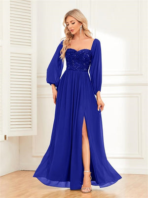 Sequins Sequins Chiffon Slit Formal Dress Maxi Dresses