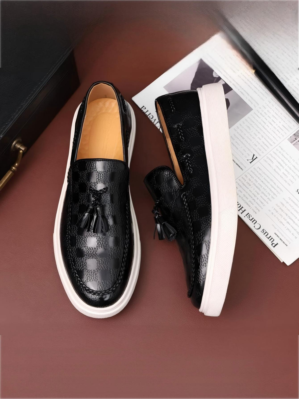 Plaid Tassel Slip-on Loafers