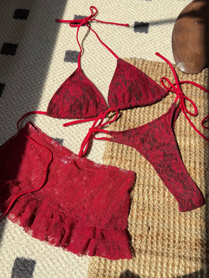 Sexy Lace Cutout Bikini Three-Piece Set For Beach