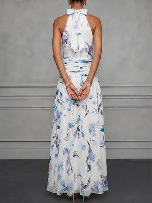 Halter Printed Temperament Waist Parties Maxi Dresses