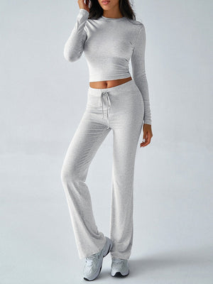 Casual Sporty Slim-fit Long-sleeved Top And Drawstring Trousers Two-piece Set