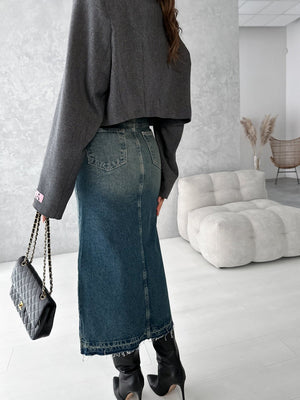 High Waist Slit Washing Slim Fit Hip Mid-length Cowboy Skirts