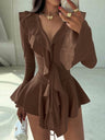Ruffle Hip-hugging Flared Sleeves Mini&Short Dresses