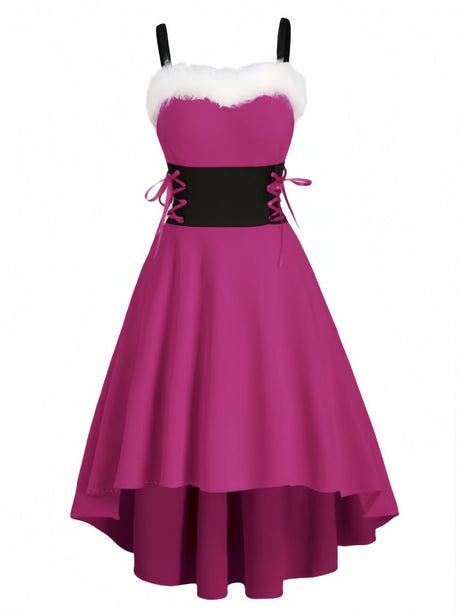 Christmas Parties Bunny Girl Fur Collar Off-shoulder Bow Slip Dress