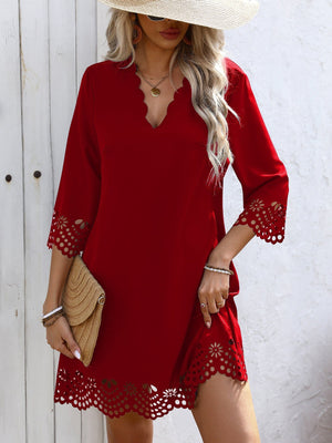 Burning Flowers Hollow Half Sleeves Mini&Short Dresses