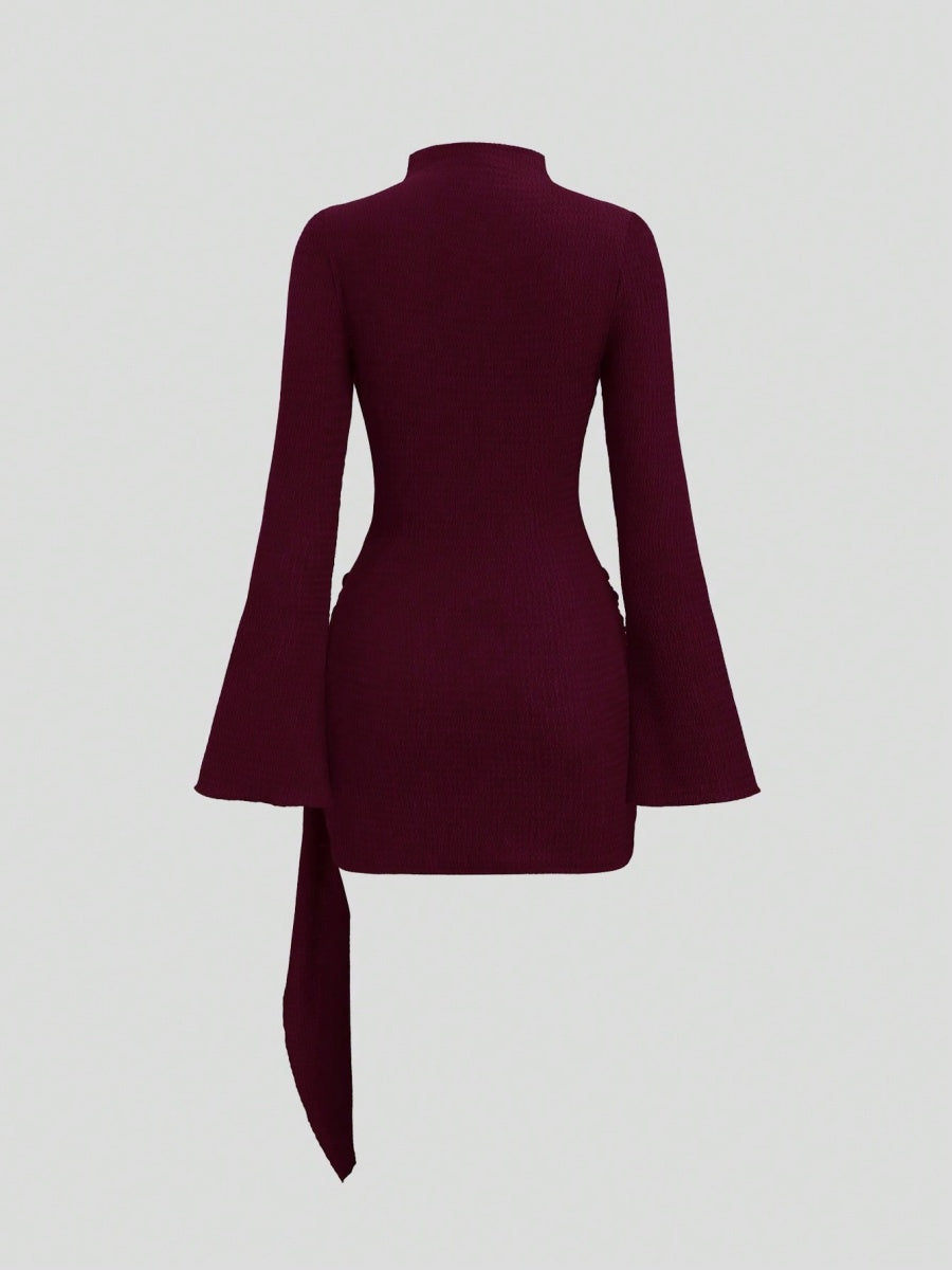 Strickmuster, einfarbig, figurbetont, Mini- und kurze Kleider mit Metallschnalle