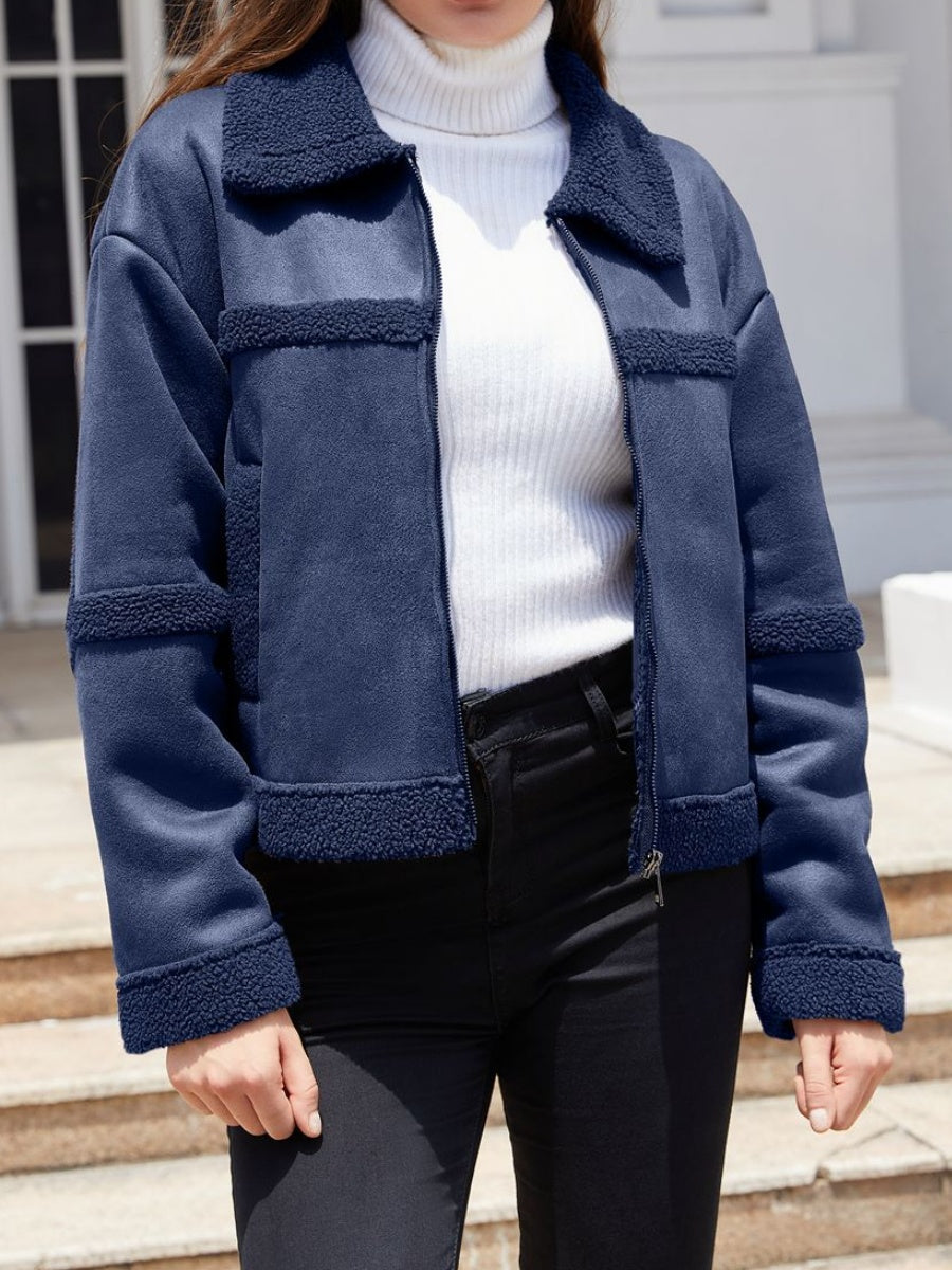 Suede Keep Warm Plush Pocket Leather Jacket