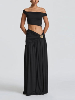 Off-shoulder Crop Top Tank Top And Fitted Side Slit Skirt Two-piece Set