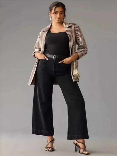 Flared Pants High Waist Front Pocket Daily Work Jeans