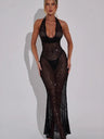Sequined Deep V Halter Neck Bodycon Dress With Slightly Revealing Back
