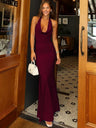 Halter Backless Draped Collar Hip-hugging Maxi Dresses
