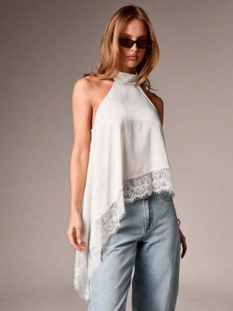 Halter Neck Lace Irregular Hem Spaghetti Strap