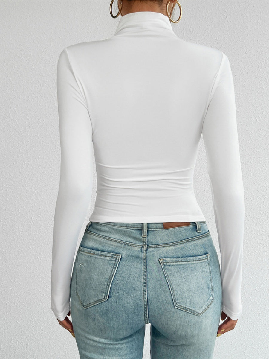 Simplicity Navel Solid Color Turtleneck Long Sleeve T-shirts