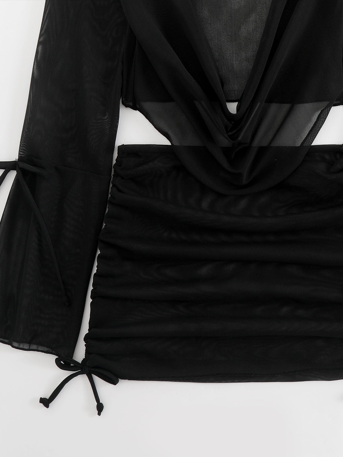 Metallic Accessories Solid Color Lace-up Mesh Cover-up Bikini Four-Piece Set