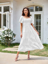 Square Neck, Backless, Puff Sleeve, Pleated Short-sleeved Long Dress