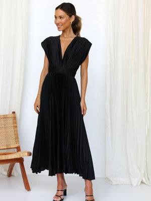 Solid Color V-neck Sleeveless Midi Dresses