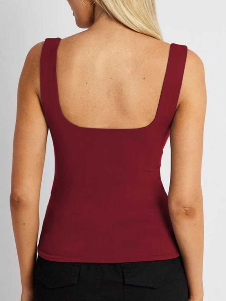 Square Collar Leisure Tank Tops