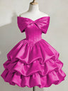 Satin Off-shoulder Bow Design Multi-layered Short Dress