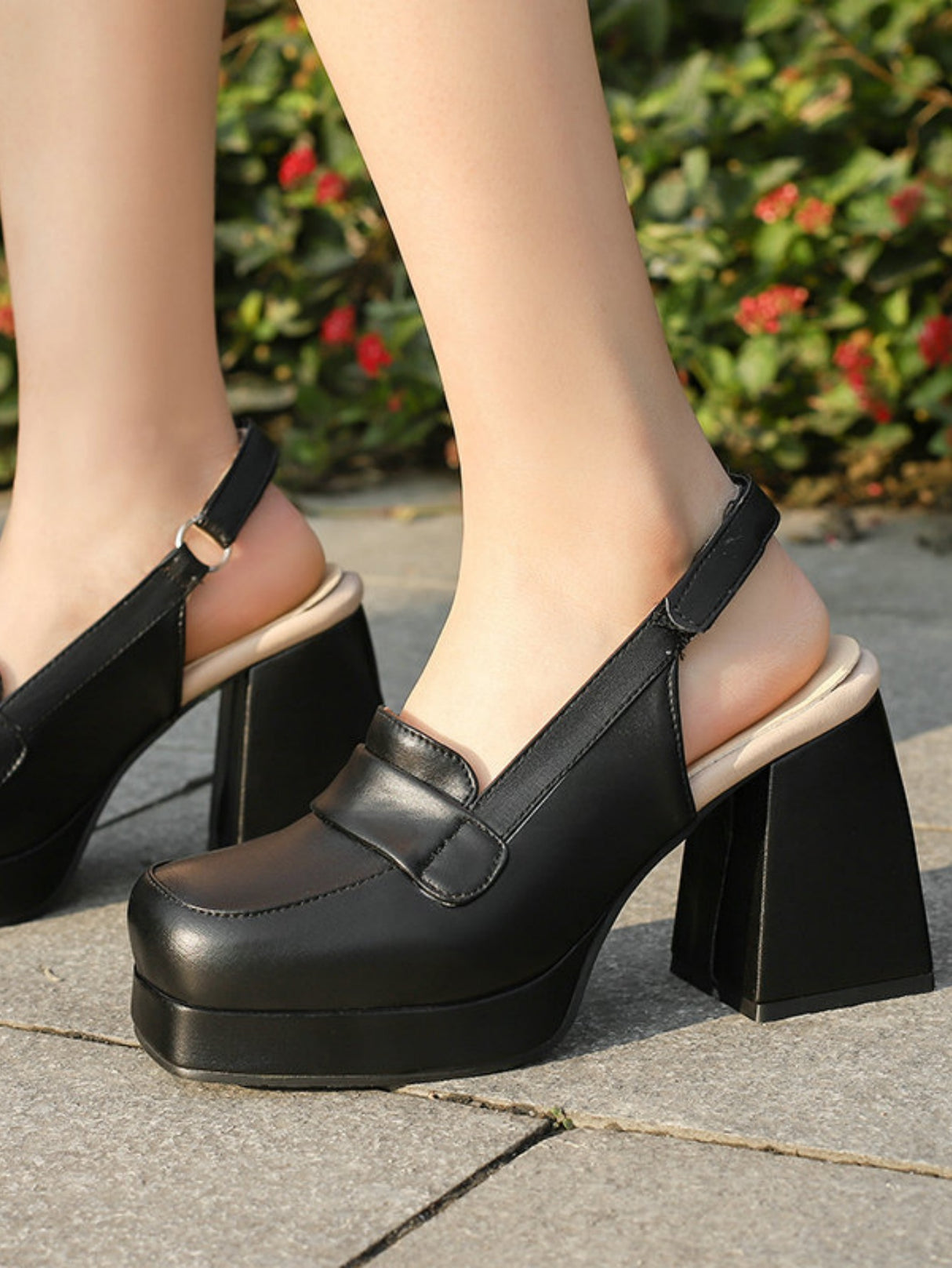 Platform Chunky Heels With Open Back